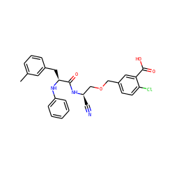 Cc1cccc(C[C@H](Nc2ccccc2)C(=O)N[C@H](C#N)COCc2ccc(Cl)c(C(=O)O)c2)c1 ZINC000013587593