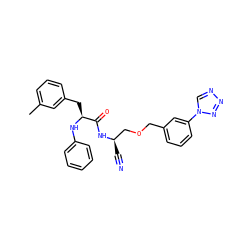 Cc1cccc(C[C@H](Nc2ccccc2)C(=O)N[C@H](C#N)COCc2cccc(-n3cnnn3)c2)c1 ZINC000027408821