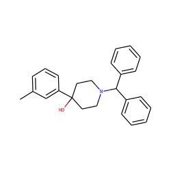 Cc1cccc(C2(O)CCN(C(c3ccccc3)c3ccccc3)CC2)c1 ZINC000028817083