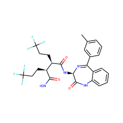 Cc1cccc(C2=N[C@H](NC(=O)[C@H](CCC(F)(F)F)[C@H](CCC(F)(F)F)C(N)=O)C(=O)Nc3ccccc32)c1 ZINC000210779059