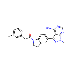 Cc1cccc(CC(=O)N2CCc3cc(-c4nn(C)c5ncnc(N)c45)ccc32)c1 ZINC000114737160