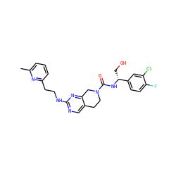 Cc1cccc(CCNc2ncc3c(n2)CN(C(=O)N[C@H](CO)c2ccc(F)c(Cl)c2)CC3)n1 ZINC001772576941