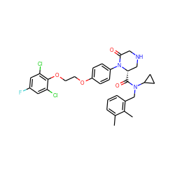 Cc1cccc(CN(C(=O)[C@H]2CNCC(=O)N2c2ccc(OCCOc3c(Cl)cc(F)cc3Cl)cc2)C2CC2)c1C ZINC000059777389