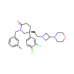 Cc1cccc(CN2C[C@@](CCN3CC(N4CCOCC4)C3)(c3ccc(Cl)c(Cl)c3)CCC2=O)c1 ZINC000022927811