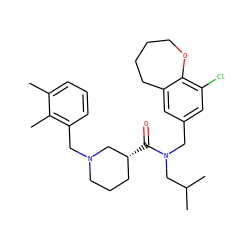 Cc1cccc(CN2CCC[C@@H](C(=O)N(Cc3cc(Cl)c4c(c3)CCCCO4)CC(C)C)C2)c1C ZINC000148908442