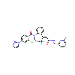 Cc1cccc(CNC(=O)/C=C2/c3ccccc3N(C(=O)c3ccc(-n4ccc(C)n4)cc3Cl)CCC2(F)F)n1 ZINC000044430651