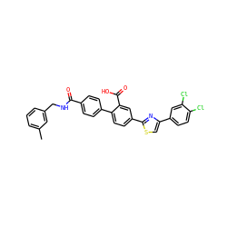 Cc1cccc(CNC(=O)c2ccc(-c3ccc(-c4nc(-c5ccc(Cl)c(Cl)c5)cs4)cc3C(=O)O)cc2)c1 ZINC000205036885
