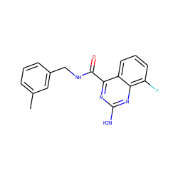 Cc1cccc(CNC(=O)c2nc(N)nc3c(F)cccc23)c1 ZINC000653795234