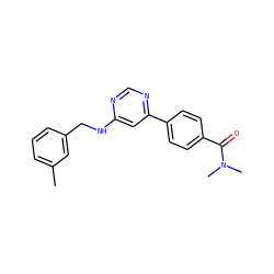 Cc1cccc(CNc2cc(-c3ccc(C(=O)N(C)C)cc3)ncn2)c1 ZINC000004267500