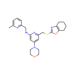 Cc1cccc(CNc2cc(N3CCOCC3)cc(CSc3nc4c(o3)CCCC4)n2)n1 ZINC000045245204