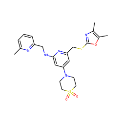 Cc1cccc(CNc2cc(N3CCS(=O)(=O)CC3)cc(CSc3nc(C)c(C)o3)n2)n1 ZINC000045245714