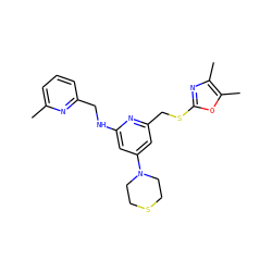 Cc1cccc(CNc2cc(N3CCSCC3)cc(CSc3nc(C)c(C)o3)n2)n1 ZINC000045325018