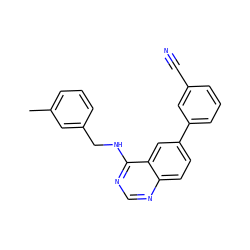 Cc1cccc(CNc2ncnc3ccc(-c4cccc(C#N)c4)cc23)c1 ZINC000004267311