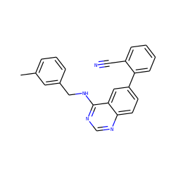 Cc1cccc(CNc2ncnc3ccc(-c4ccccc4C#N)cc23)c1 ZINC000004267712