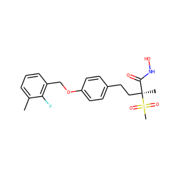Cc1cccc(COc2ccc(CC[C@@](C)(C(=O)NO)S(C)(=O)=O)cc2)c1F ZINC000169686490