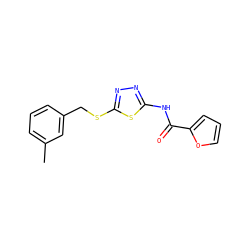 Cc1cccc(CSc2nnc(NC(=O)c3ccco3)s2)c1 ZINC000001050436