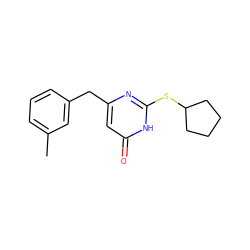 Cc1cccc(Cc2cc(=O)[nH]c(SC3CCCC3)n2)c1 ZINC000013742861