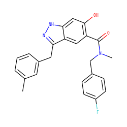 Cc1cccc(Cc2n[nH]c3cc(O)c(C(=O)N(C)Cc4ccc(F)cc4)cc23)c1 ZINC000084653516