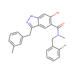 Cc1cccc(Cc2n[nH]c3cc(O)c(C(=O)N(C)Cc4ccccc4Br)cc23)c1 ZINC000084653892