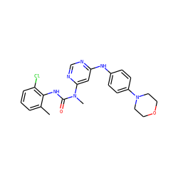 Cc1cccc(Cl)c1NC(=O)N(C)c1cc(Nc2ccc(N3CCOCC3)cc2)ncn1 ZINC000036187647
