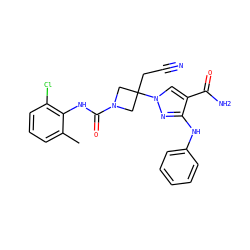 Cc1cccc(Cl)c1NC(=O)N1CC(CC#N)(n2cc(C(N)=O)c(Nc3ccccc3)n2)C1 ZINC000222088394