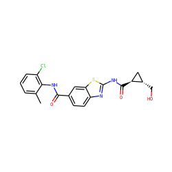 Cc1cccc(Cl)c1NC(=O)c1ccc2nc(NC(=O)[C@H]3C[C@@H]3CO)sc2c1 ZINC000013533990