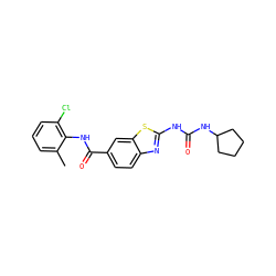 Cc1cccc(Cl)c1NC(=O)c1ccc2nc(NC(=O)NC3CCCC3)sc2c1 ZINC000013534050