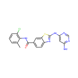Cc1cccc(Cl)c1NC(=O)c1ccc2nc(Nc3cc(N)ncn3)sc2c1 ZINC000013536637