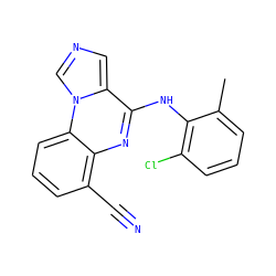 Cc1cccc(Cl)c1Nc1nc2c(C#N)cccc2n2cncc12 ZINC000026574855
