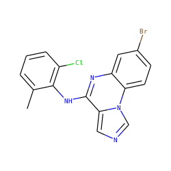Cc1cccc(Cl)c1Nc1nc2cc(Br)ccc2n2cncc12 ZINC000013860313