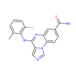 Cc1cccc(Cl)c1Nc1nc2cc(C(N)=O)ccc2n2cncc12 ZINC000013860315