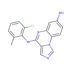 Cc1cccc(Cl)c1Nc1nc2cc(N)ccc2n2cncc12 ZINC000013860314