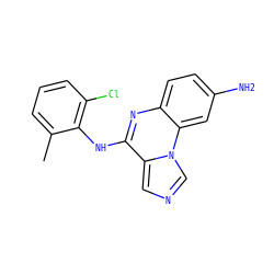 Cc1cccc(Cl)c1Nc1nc2ccc(N)cc2n2cncc12 ZINC000013860311