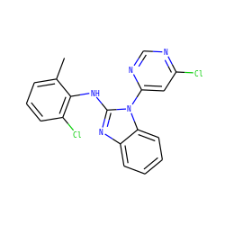Cc1cccc(Cl)c1Nc1nc2ccccc2n1-c1cc(Cl)ncn1 ZINC000034802923