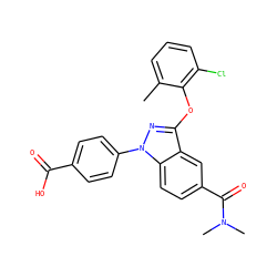 Cc1cccc(Cl)c1Oc1nn(-c2ccc(C(=O)O)cc2)c2ccc(C(=O)N(C)C)cc12 ZINC001772585522