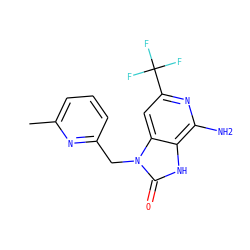 Cc1cccc(Cn2c(=O)[nH]c3c(N)nc(C(F)(F)F)cc32)n1 ZINC000071388873