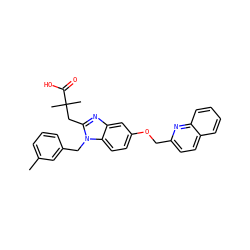 Cc1cccc(Cn2c(CC(C)(C)C(=O)O)nc3cc(OCc4ccc5ccccc5n4)ccc32)c1 ZINC000219448455