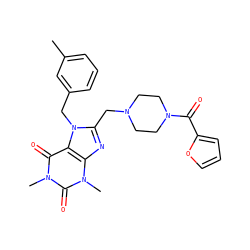 Cc1cccc(Cn2c(CN3CCN(C(=O)c4ccco4)CC3)nc3c2c(=O)n(C)c(=O)n3C)c1 ZINC000020533434