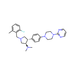 Cc1cccc(F)c1CN1C[C@H](c2ccc(N3CCN(c4ncccn4)CC3)cc2)[C@@H](N(C)C)C1 ZINC001772605519