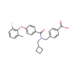 Cc1cccc(F)c1Oc1ccc(C(=O)N(Cc2ccc(C(=O)O)cc2)CC2CCC2)cc1 ZINC001772630501