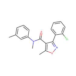 Cc1cccc(N(C)C(=O)c2c(-c3ccccc3Cl)noc2C)c1 ZINC000045374753