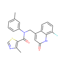Cc1cccc(N(Cc2cc(=O)[nH]c3c(F)cccc23)C(=O)c2scnc2C)c1 ZINC000045506459