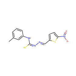 Cc1cccc(N/C(S)=N\N=C\c2ccc([N+](=O)[O-])s2)c1 ZINC000008578206