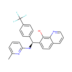 Cc1cccc(N[C@@H](c2ccc(C(F)(F)F)cc2)c2ccc3cccnc3c2O)n1 ZINC000000946891