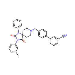 Cc1cccc(N2C(=O)N(c3ccccc3)C3(CCN(Cc4ccc(-c5cccc(C#N)c5)cc4)CC3)C2=O)c1 ZINC000028704566