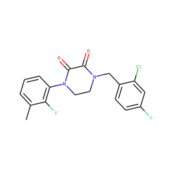 Cc1cccc(N2CCN(Cc3ccc(F)cc3Cl)C(=O)C2=O)c1F ZINC000095565204