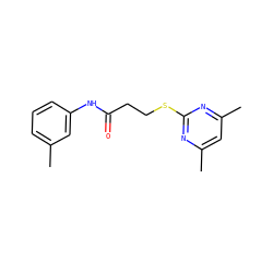 Cc1cccc(NC(=O)CCSc2nc(C)cc(C)n2)c1 ZINC000004668835