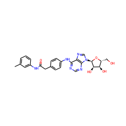 Cc1cccc(NC(=O)Cc2ccc(Nc3ncnc4c3ncn4[C@H]3O[C@H](CO)[C@@H](O)[C@H]3O)cc2)c1 ZINC000048998233
