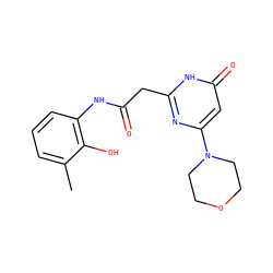 Cc1cccc(NC(=O)Cc2nc(N3CCOCC3)cc(=O)[nH]2)c1O ZINC000115069411