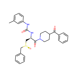 Cc1cccc(NC(=O)N[C@H](C[S@@+]([O-])Cc2ccccc2)C(=O)N2CCC(C(=O)c3ccccc3)CC2)c1 ZINC000026830497
